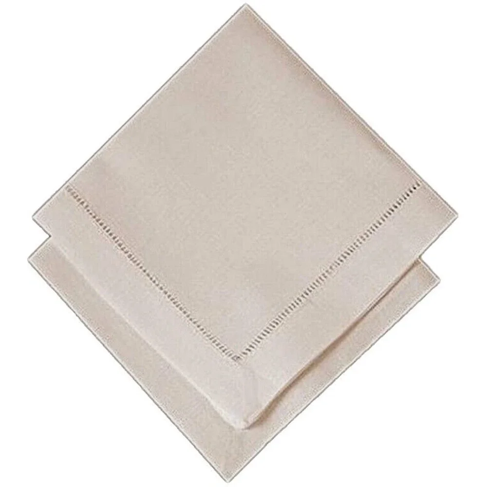 JCP JC Penney Set of 6 Hemstitch Fabric Napkins Light Beige 19x19 Easy Care